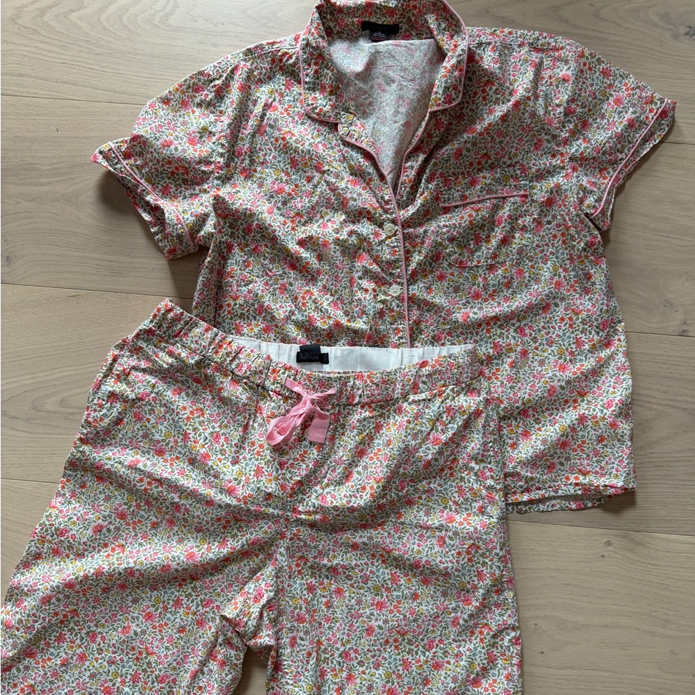 J. Crew Pink Floral Cotton Short-Sleeve Pajama Set